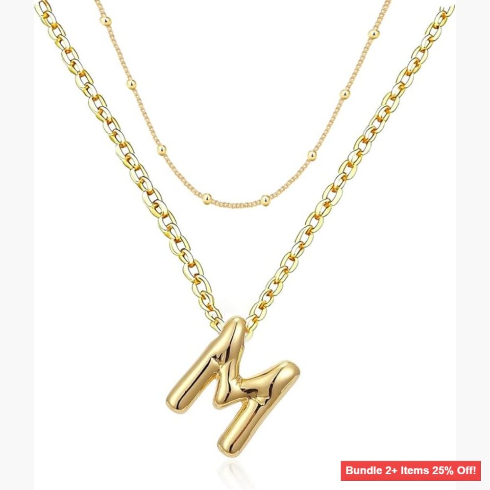 Gold Initial Layered Choker Necklace Set Personalized 14K Plated Jewelry Gift